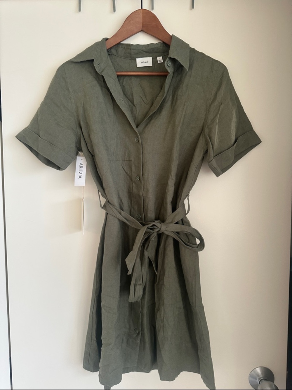 Wilfred Linen Mini ShirtDress with Waist Tie